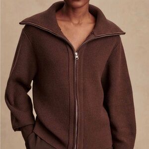 Varley Enrico  Brown Zip-Up Cardigan